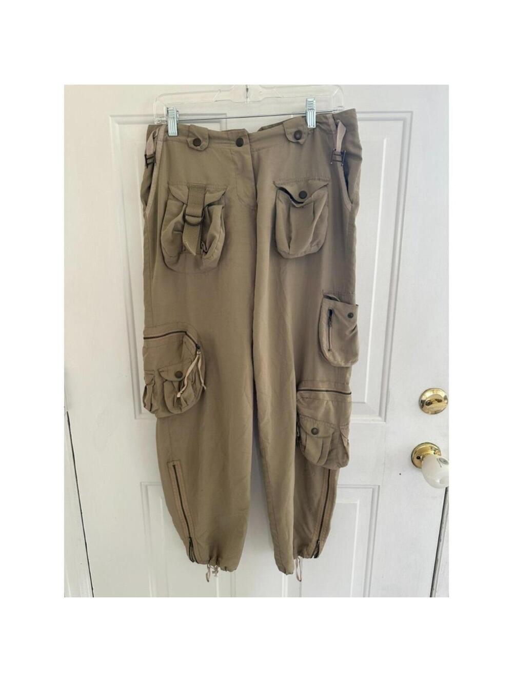 Xpect Multi-Pocket Cargo Pants Size M Khaki Y2K Streetwear
